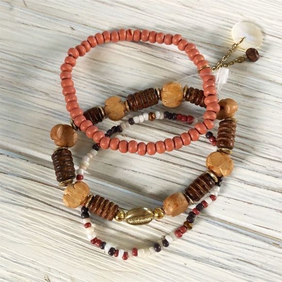 Natural Bead Gold Shell Stretch Bracelet Pack - Picture 1 of 3